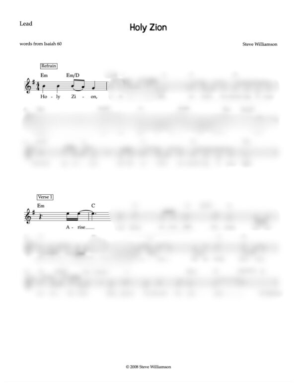 Holy Zion - Lead Sheet & Chord Chart - Image 2